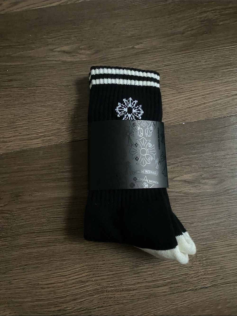 Chrome Hearts Black and White Crew Socks with Snowflake Motif
